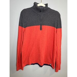 The North Face Mens Large 1/4 Zip Cotton Wool Blend Colorblock Sweater Red Gray